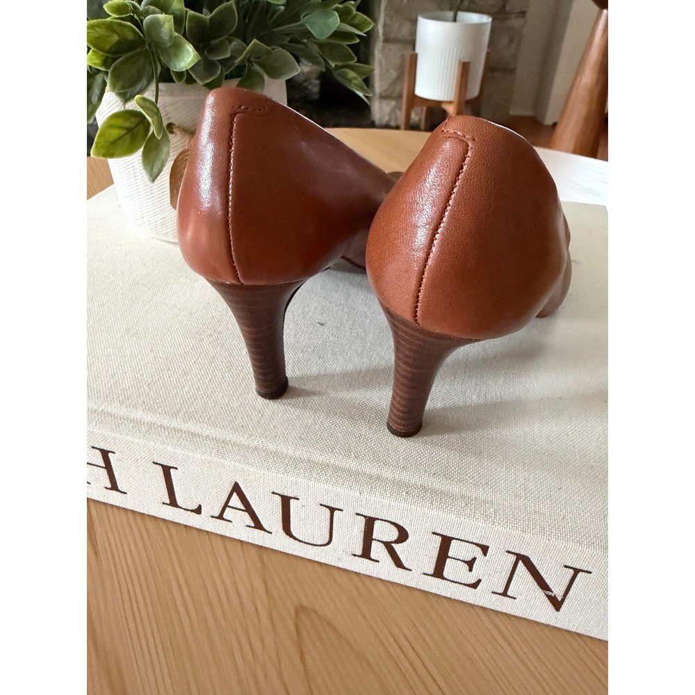 Lauren Ralph Lauren Womens Brown Leather Kitten Toe Old Money Heels Size 7B - Picture 3 of 8